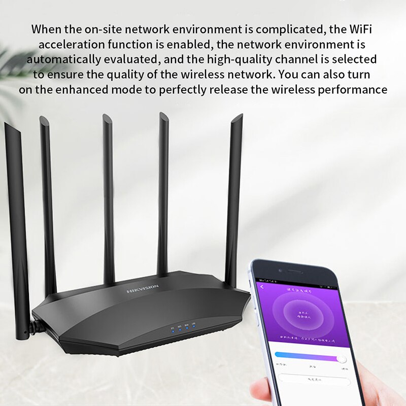Hikvision ds -3 wr 11- e  ac1200m trådløs wifi router med 2.4 ghz /5.0 ghz højforstærket antenne dual band wifi repeater, app kontrol