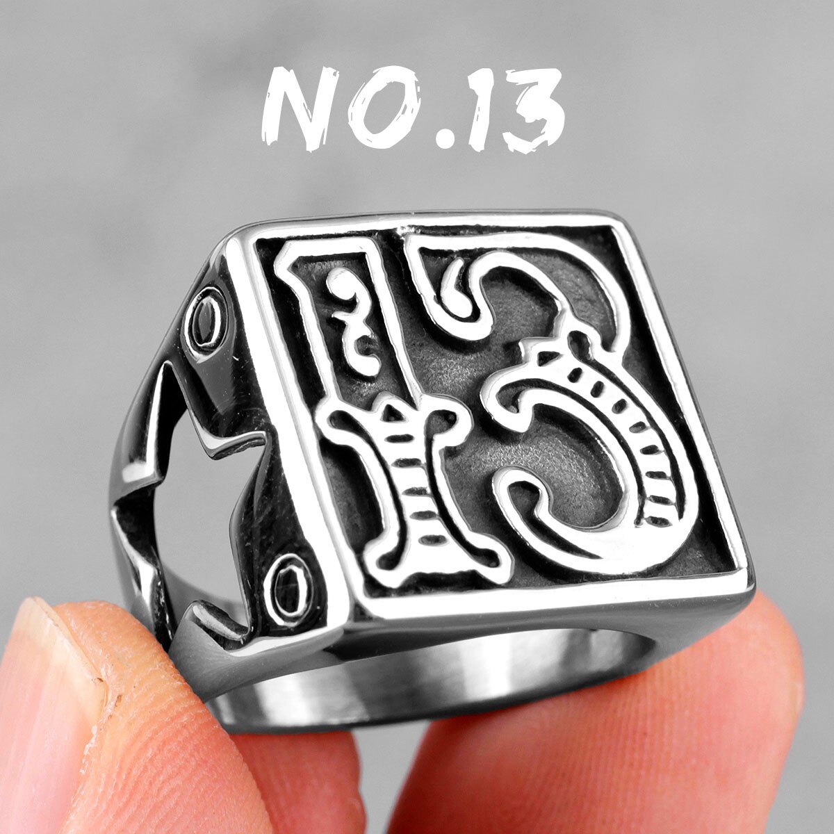 Lucky Number 13 Star Retro Stainless Steel Mens Rings Punk Hip Hop for Male Boyfriend Biker Jewelry Creativity: 13 / R522-NO.13