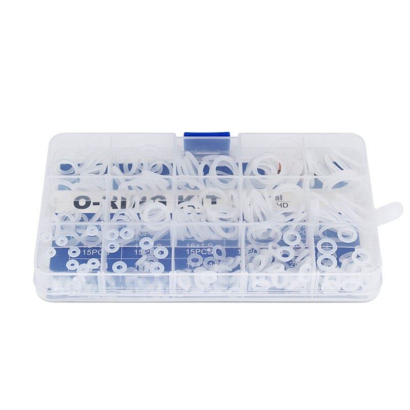 225 pièces joint torique Silicone caoutchouc 15 tailles VMQ Silicone joint torique élasticité joints toriques rondelle joint anneau assortiment Kit boîte