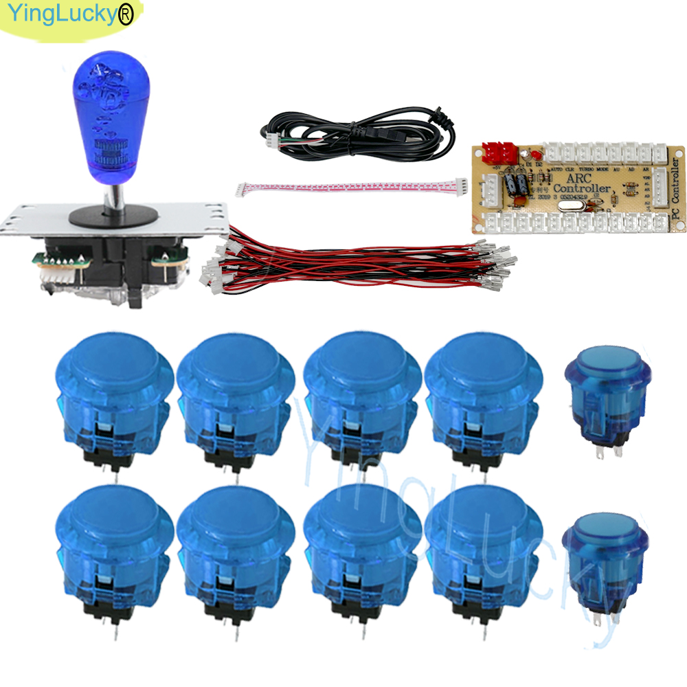 Joystick d'arcade pour 2 joueurs, kit de bricolage PC Raspberry Pi, Kit de jeu d'arcade avec bouton poussoir, Joystick de Style américain, câbles d'encodeur USB: Grey