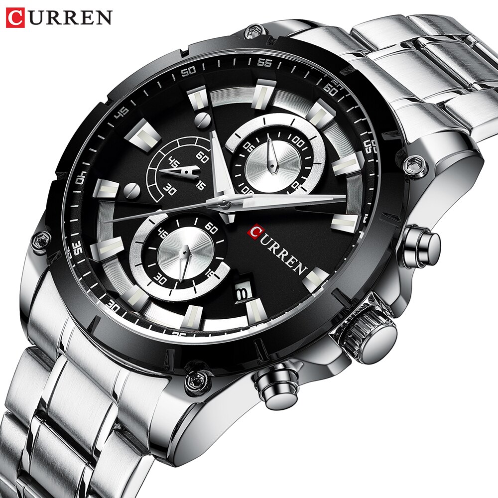 Relojes CURREN de lujo para hombre, Correa deportiva de acero inoxidable, cronógrafo, reloj de pulsera de cuarzo con fecha automática, reloj Masculino