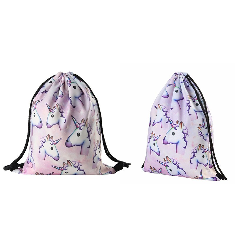 1Pcs Drawstring Bag Unicorn Pattern Backpack 3D Printing Women Beam pocket