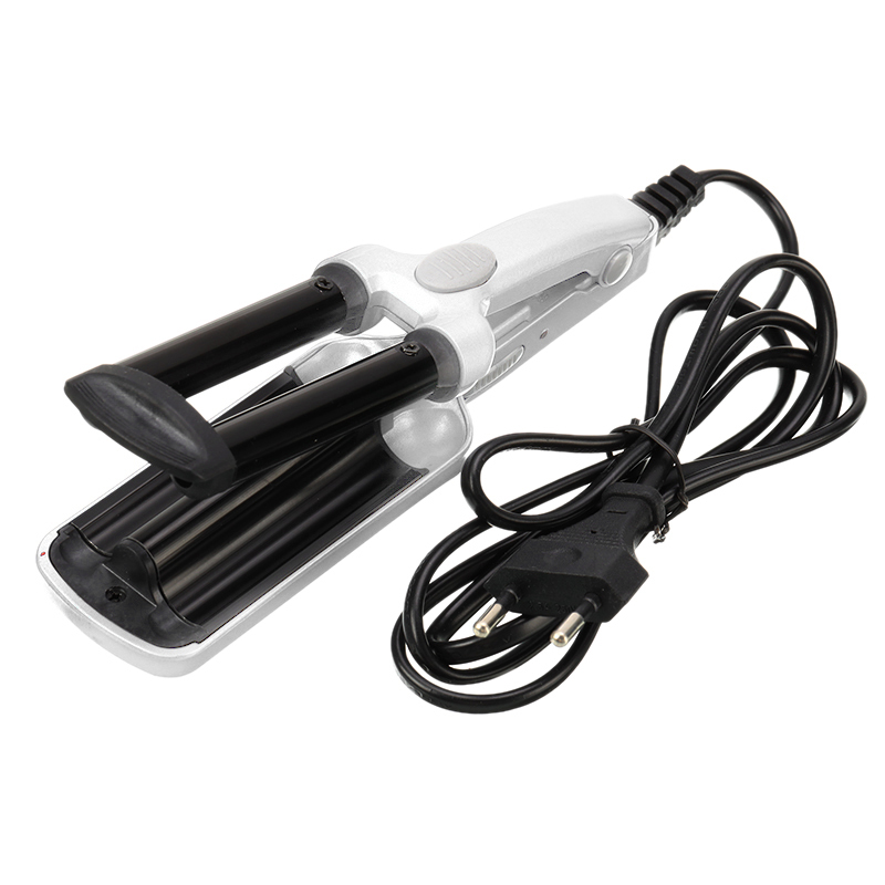 Ceramic Hair Curler Mini 3 Barrels Big Wave Curling Iron Hair Curlers Crimping Iron Fluffy Salon Hair Styling Tools: White EU
