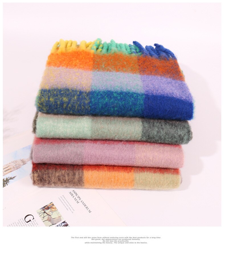 Damessjaal klassiek grote kasjmier sjaal regenboog geruit dikker winter geruit kwast sjaal winter 250cm