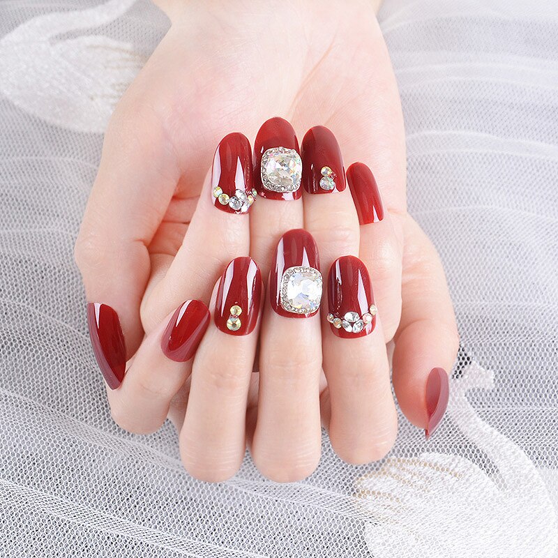 24 Stks/set Nep Nagels Druk Op Meisjes Vinger Schoonheid Valse Nail Art Tips Bright Shining 3D Diamond Inzoomen Franse nail Art Tips