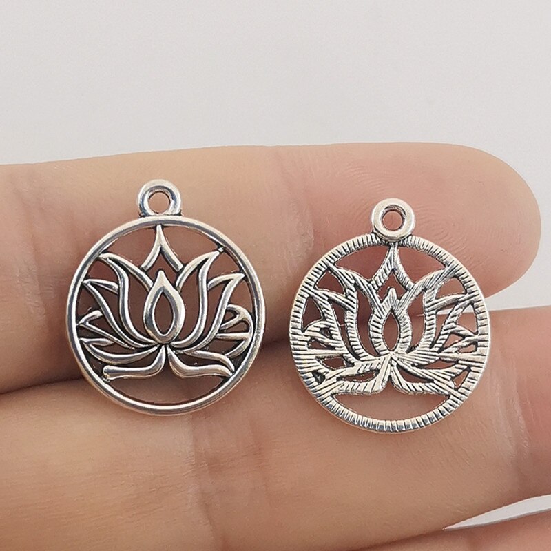 JINDINSP 10 stücke 22x19mm Antike Silber Farbe Runde Lotus Reize Anhänger Für Schmuck Machen DIY Schmuck Erkenntnisse