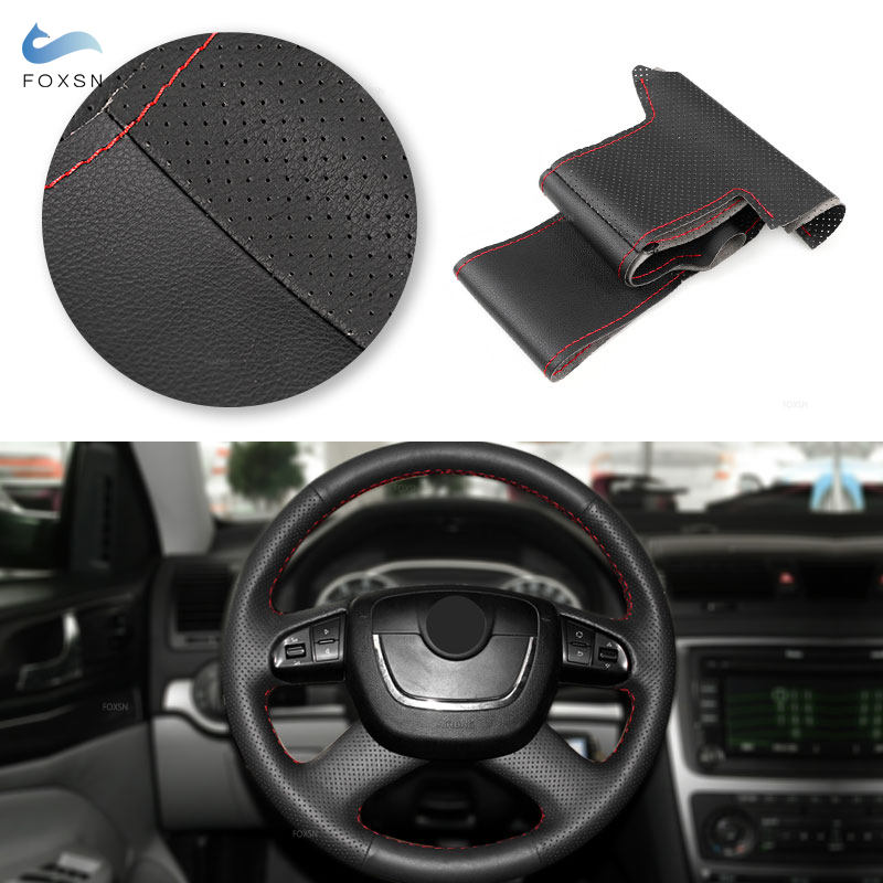 Accesorios para coche, cubierta de cuero perforado para volante interior para Skoda Octavia Superb Citigo Fabia Roomster