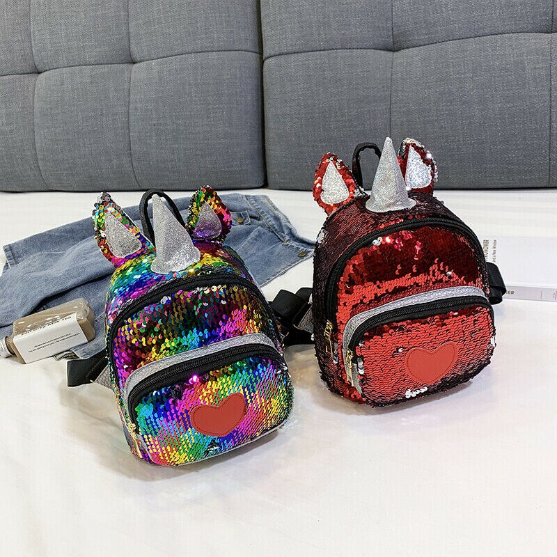 Frauen Glitter Pailletten Rucksack Nette Ohren Doppel Schulter Taschen Mini Bling Rucksäcke Kinder Mädchen Pailletten Reise Rucksäcke