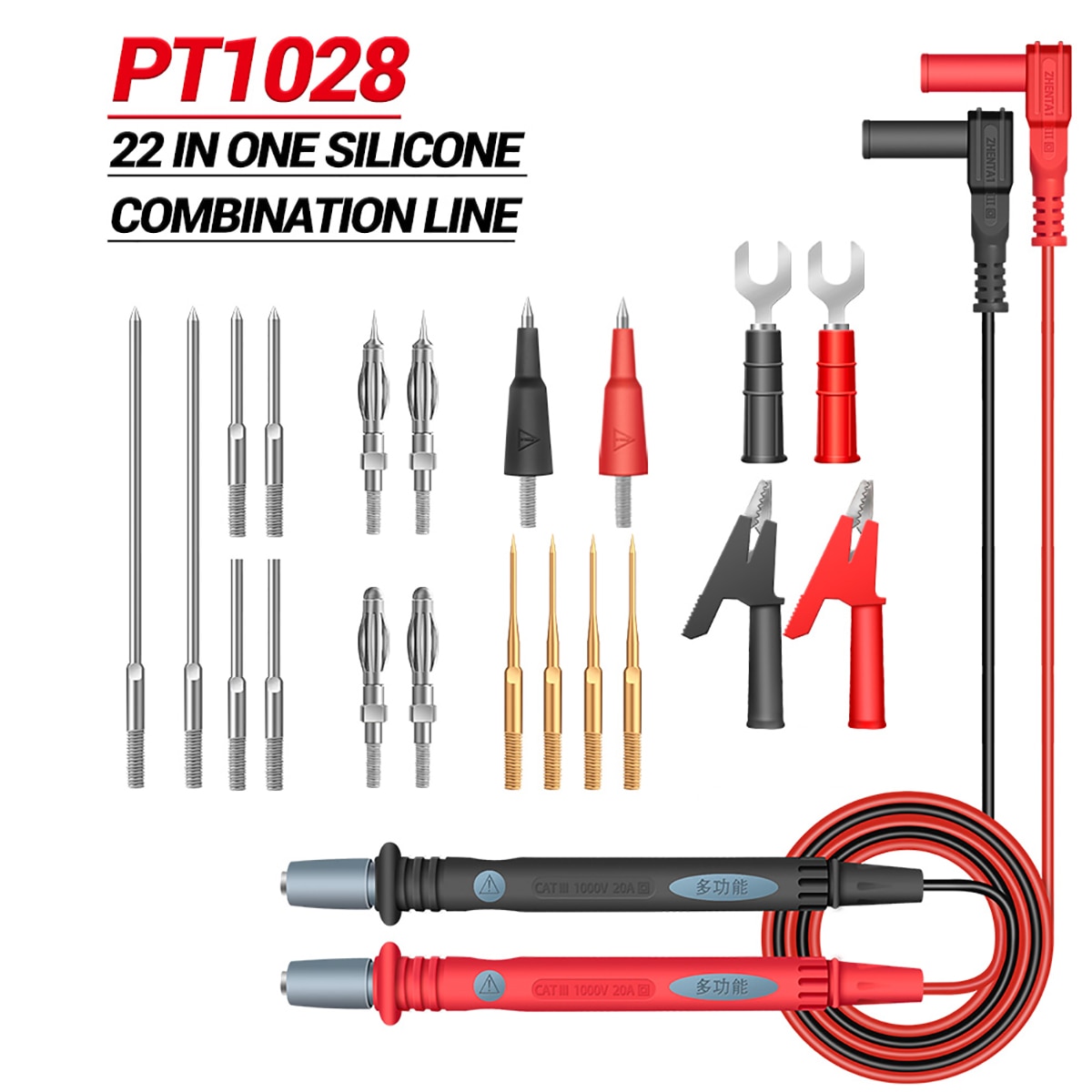 22-in-1 Multimeter Test Lead Set 1000V Silicone Insulated Test Probes with Alligator Clips Banana Plugs Tips Needle