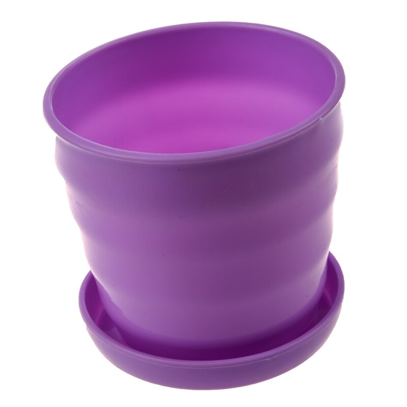 2 Pcs Plastic Round Flower Plant Pot Planter Holder with Tray Home Office Garden Decor Purple & Blue