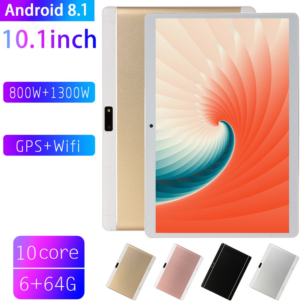 V10 Classic Tablet 10.1 Inch HD Large Screen Android 8.10 Version Portable Tablet 6G+64G Gold Tablet Gold EU Plug