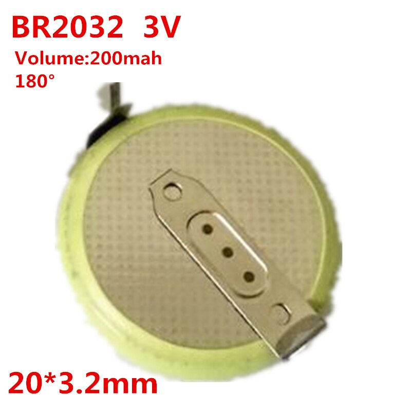10 stks/partij Gloednieuwe BR2032/HFN BR-2032 met Benen 180 graden 3 V 200 mah Knop Batterij Lithium Batterij