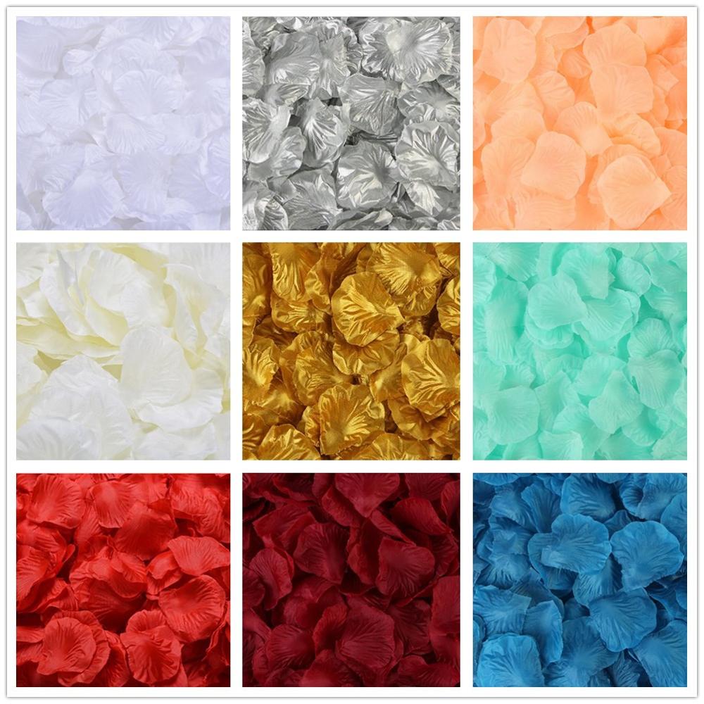 Pétalos de rosa de seda, 9 colores, decoración de de cumpleaños, boda, confeti, 500 unidades