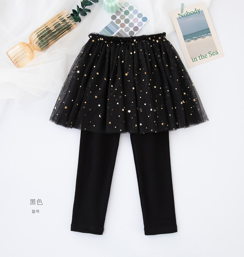 Girls Leggings with Skirt Children Spring Skinny Pants Solid Cotton Skirt-Pants Toddler Kids Leggins: black / 130(7-8T)