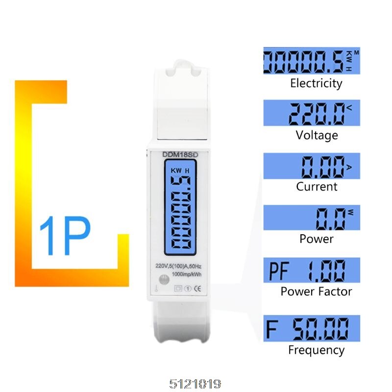 5 (100A) compteur d'énergie monophasé RS485 modbus-rtu de Rail Din d'électricité