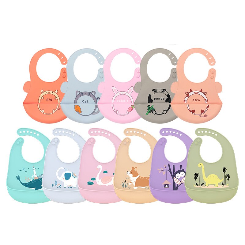 Laten We Food Grade Siliconen Slabbetjes Babyvoeding Speeksel Handdoek Olie-Proof Verstelbare Burp Doeken Bandana Cartoon Waterdicht schorten