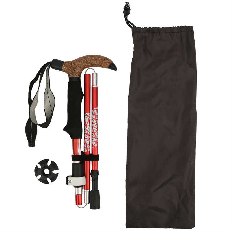 Folding Hiking Climbing Pole Aluminum Alloy Quick Lock Trekking Pole Ultralight Foldable Walking Pole Trek Climb Accessory: Red