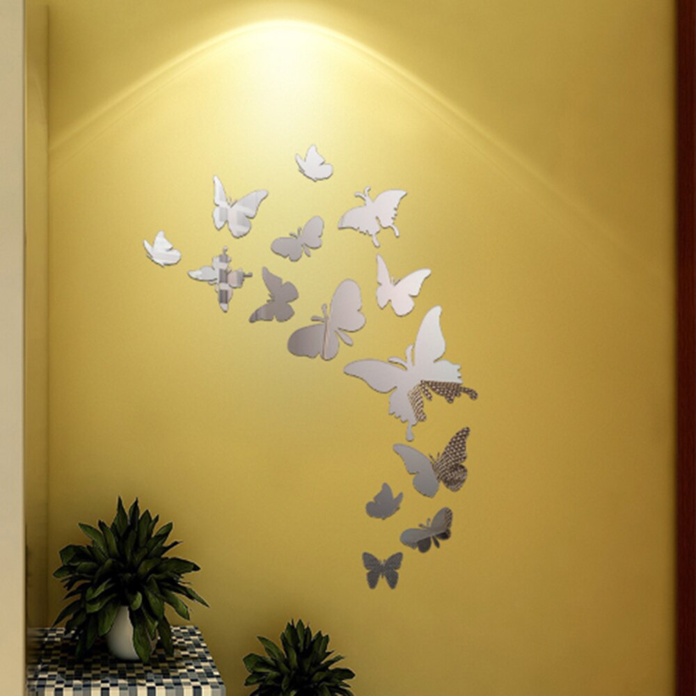 1/2Set 3D Mirror Butterfly Wall Sticker Acrylic Wall Art Home Decal Butterflies Combination Wall Decor Decoration Stickers