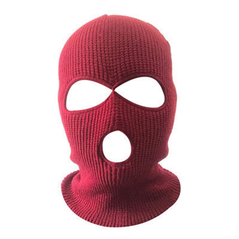 Gorro de lana con tres agujeros para hombre y mujer, gorro de punto antiterrorista, ladrón, fresco, máscara térmica para exteriores, cálido: red wine