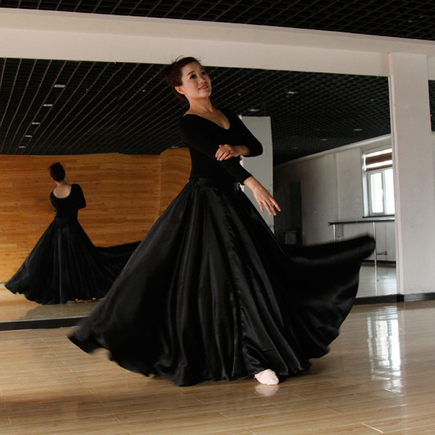 Jupe longue en Satin et Polyester de pour femmes, tenue de scène espagnole, Performance de danse, costume Flamenco, jupe de 360 à 720 degrés