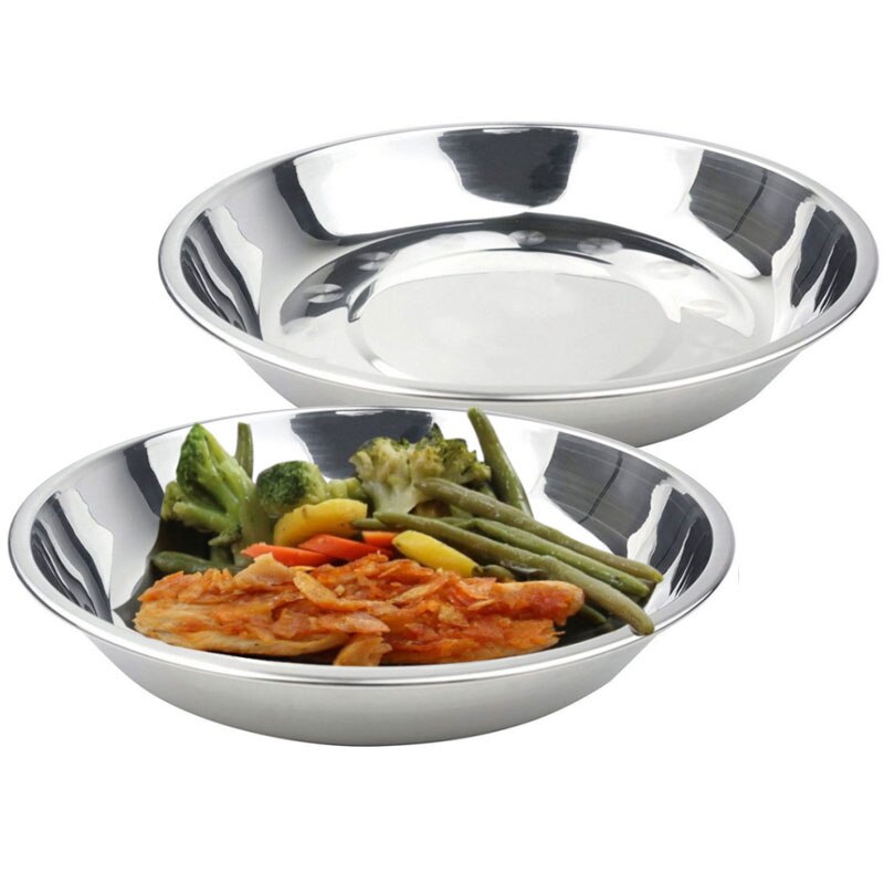 steel Dinner Plates Restaurant Gold Serving Tray Round Dessert Cake Snack Dishes Silver Storage Plate Korean Cutlery