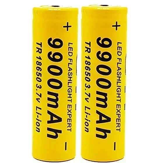 18650 Akku, wiederaufladbarer Akku, 3,7 V, 18650 9900 mAh Kapazität, Li-Ion-Akku für Taschenlampe + Ladegerät: Gold