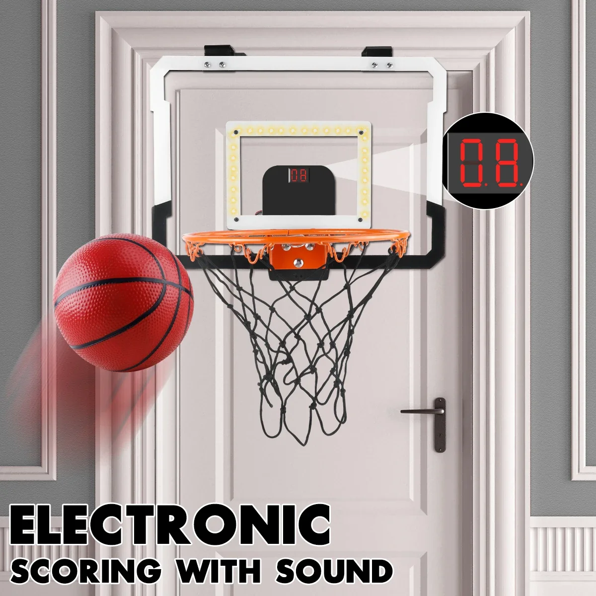 Canestro da basket per bambini per interni ed esterni, mini tabellone da basket sopra la porta con 3 palline, regalo giocattolo per bambini e adolescenti
