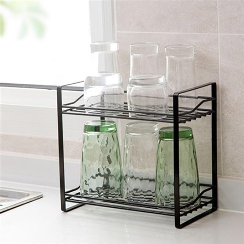 Iron Double Layer Storage Rack Condiment Storage Holder Multi-functional Storage Stand Shelves for Kitchen Bathroom Toilet