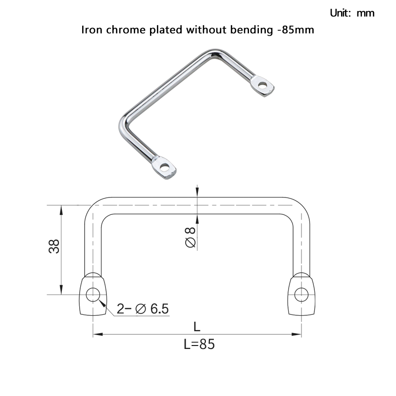 Stainless Steel or Iron Material Round Bar Bent Angle Side Mount Handle Commonly used for Industrial Equipment Handles: Silver
