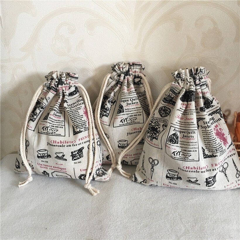 Yile katoenen linnen trekkoord multifunctionele organizer tas feesttas geïllustreerde engelse krant  n8502-2