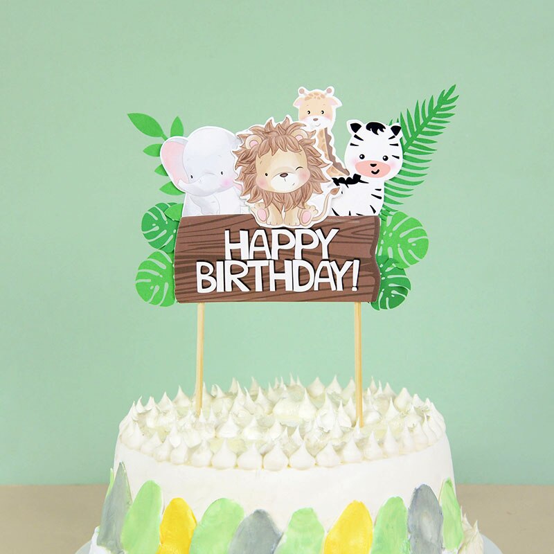 Wilde Jungle Party Cake Topper Cartoon Dier Cake Vlag Jungle Safari Verjaardag Cake Decor Baby Shower Kinderen Bos Partij Decor: L01