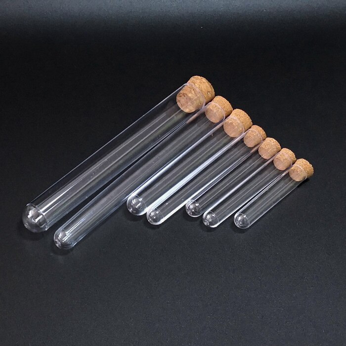 50pcs length 60mm to 150mm laboratory clear plastic test tube round bottom pipe with cork