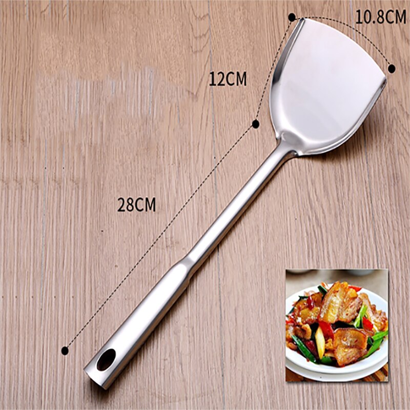 Stainless Steel Fried Shovel Cooking Turners Spatula Spoon Colander Home Kitchen Gadgets Accessories Cooking Tool: turners-L