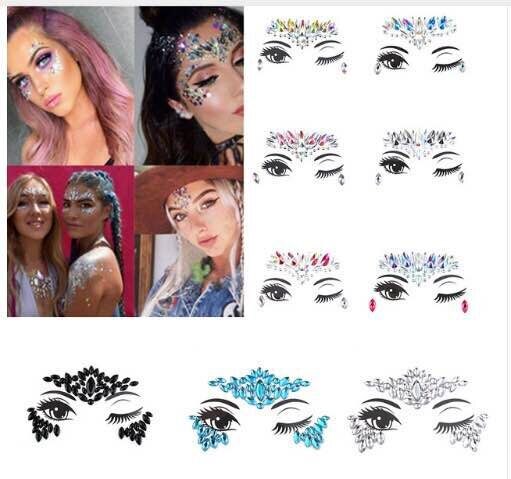 Maskerad ansiktsdekoration gör-det-själv smycken akryl strass festivalfest tillfällig tatuering ansiktsklistermärken för kvinnor