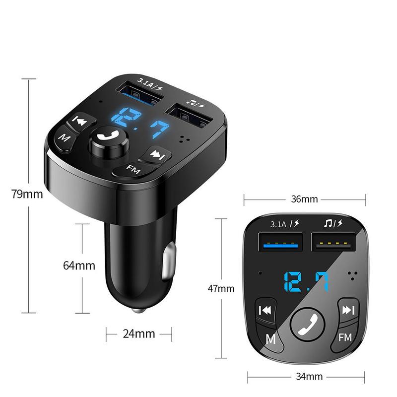 Billaddare för telefon bluetooth trådlös fm-sändare  mp3 spelare dubbel usb-laddare tf-kort musik handsfree bilsats