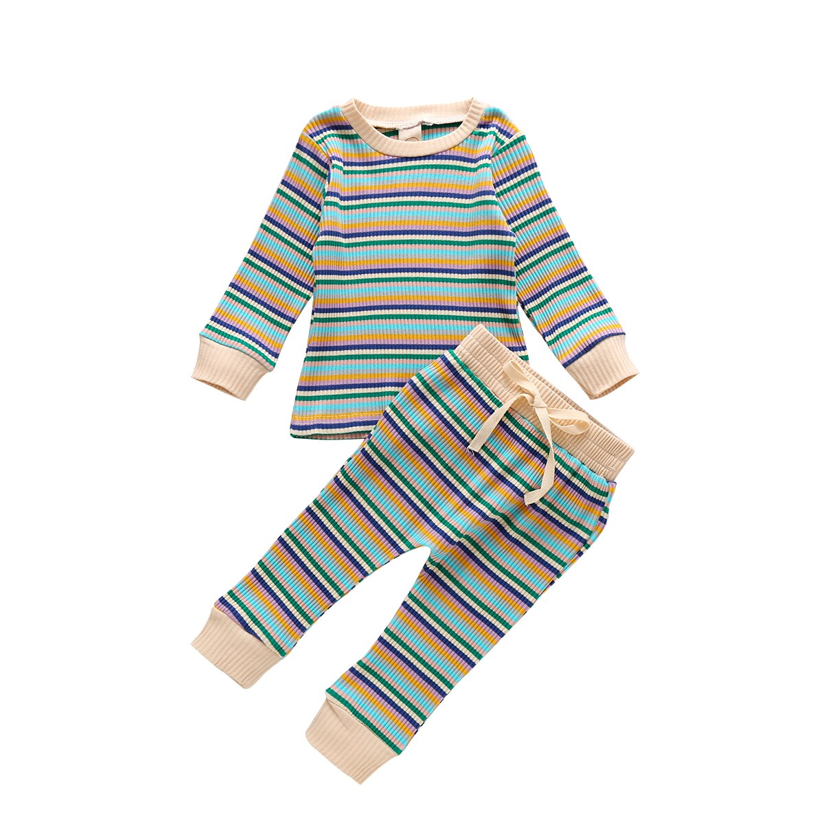 New Autumn Cotton Toddler Set di vestiti per bambini a righe a costine per bambini ragazze ragazzi abbigliamento per la casa pigiami maglie a manica lunga + pantaloni Set 2 pezzi