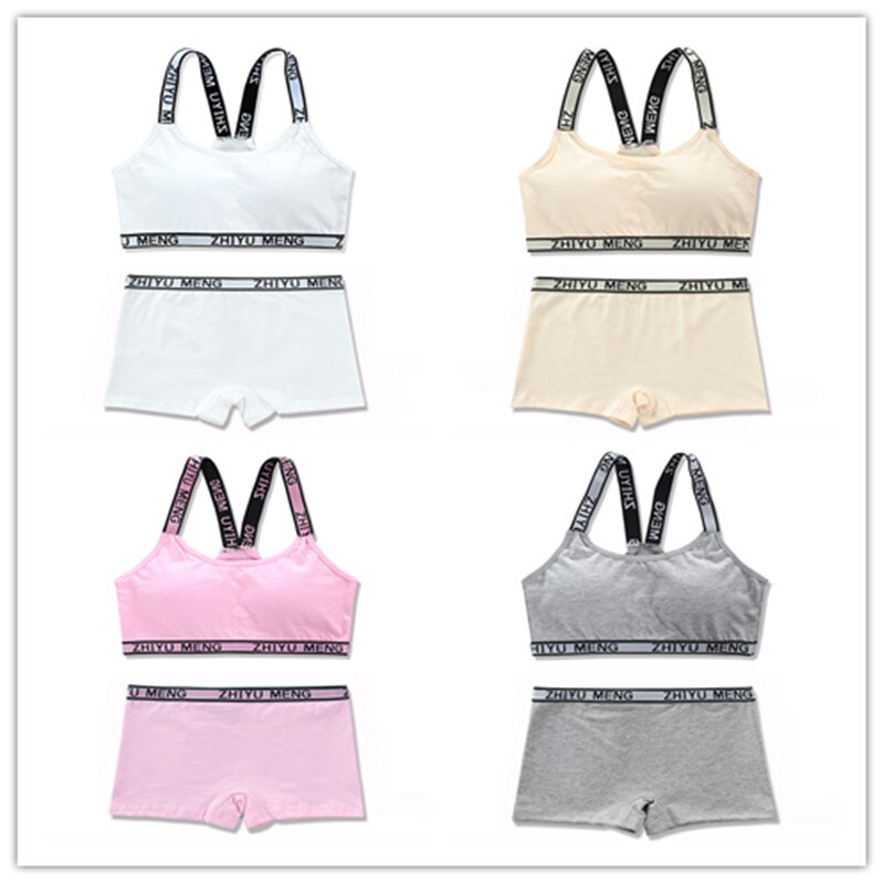4 Set/lotto Teenager Biancheria Intima Delle Ragazze di Cotone Imbottito Biancheria Intima Del Reggiseno Set 8-14Years