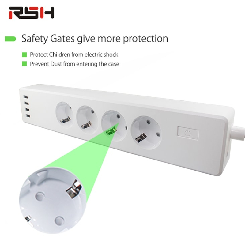 Wifi Smart Power Strip 4 EU Outlets Plug with 4 USB Charging Port Timing App Voice Control Work with Alexa Google Home Assistant