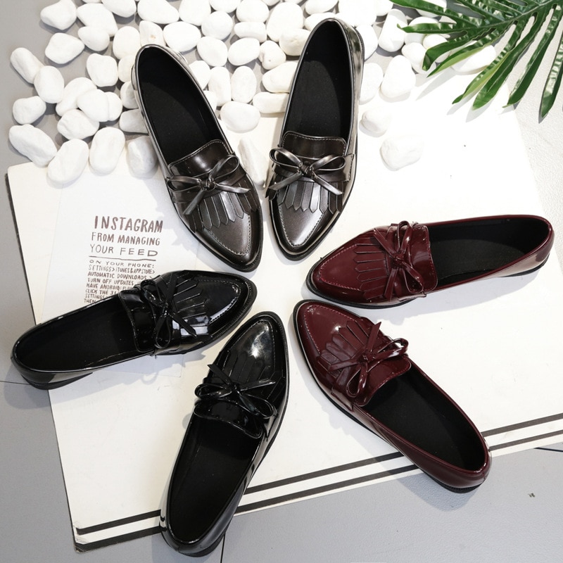 Kvinner flate spiss tå slip on flate sko kvinne loafers bowtie ballett leiligheter oxford sko damer zapatos mujer