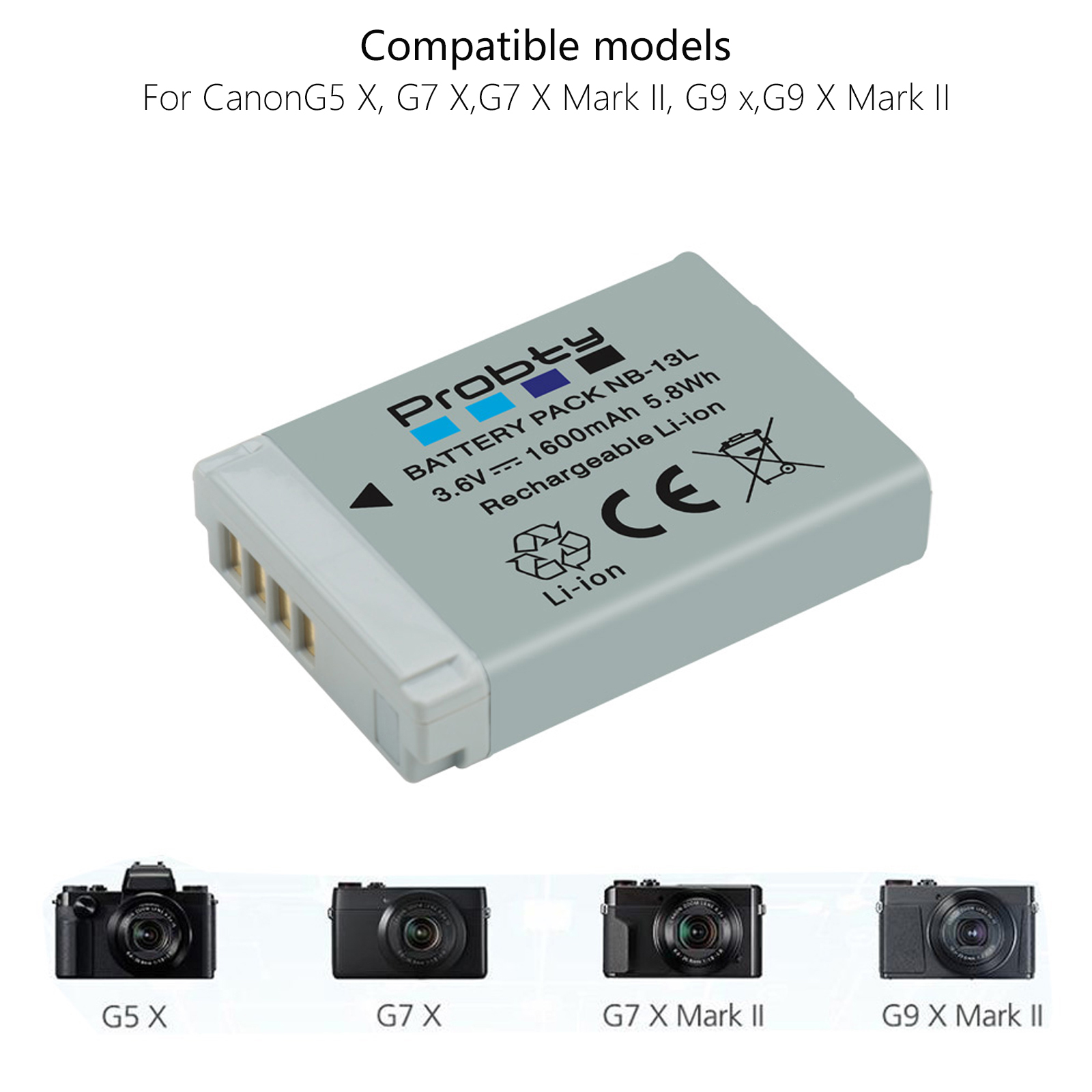 Batería NB-13L NB13L NB 13L de 1600mAh + cargador USB LED para baterías Canon G7 X Mark II G7X G5 X G5X G9 X G9X SX620 SX720 HS
