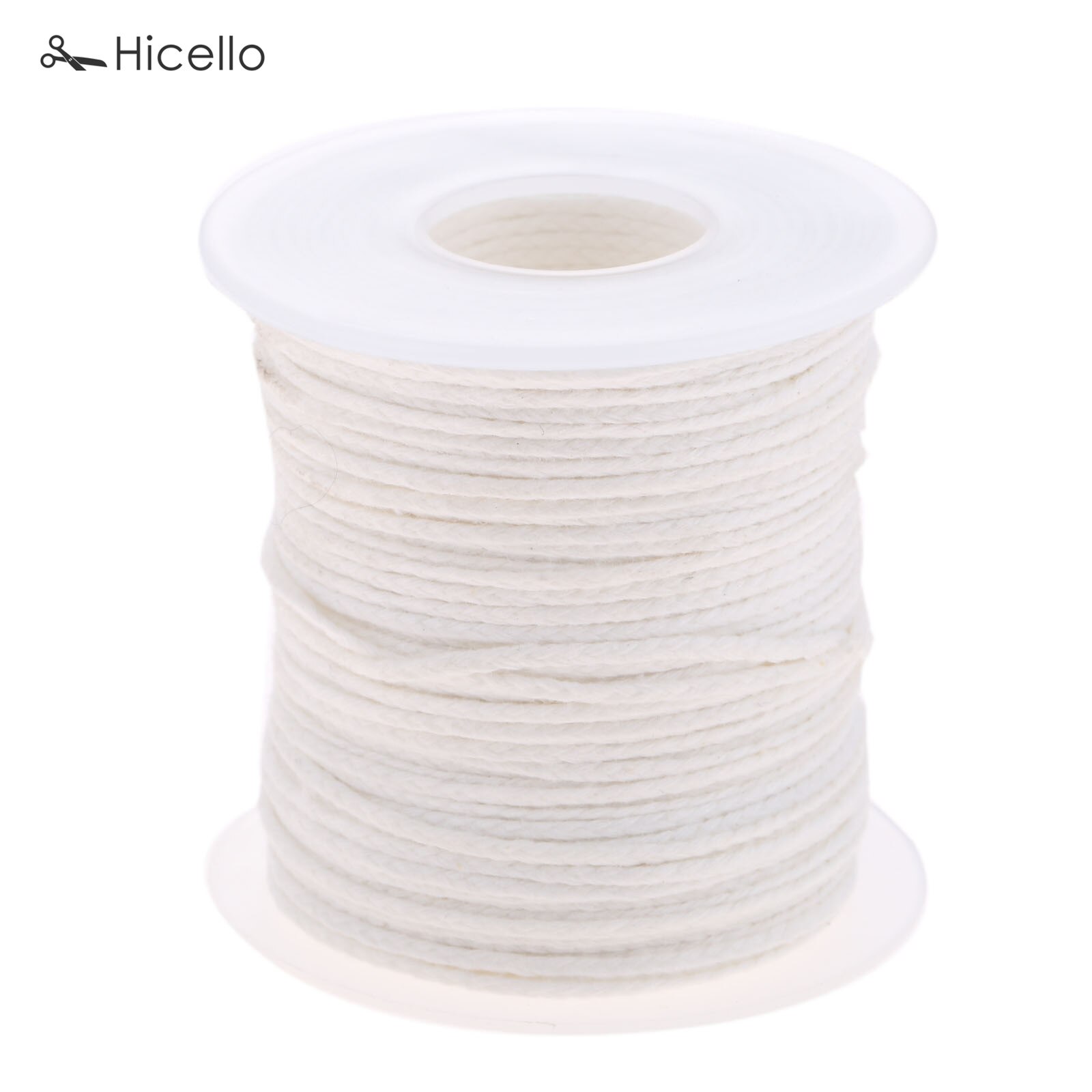 Bobina de mecha de vela, mechas de algodón sin encerar, cuadrado trenzado, 61m/200 pies * 2mm, fabricación de velas, manualidades, blanco, 45g, 1 rollo