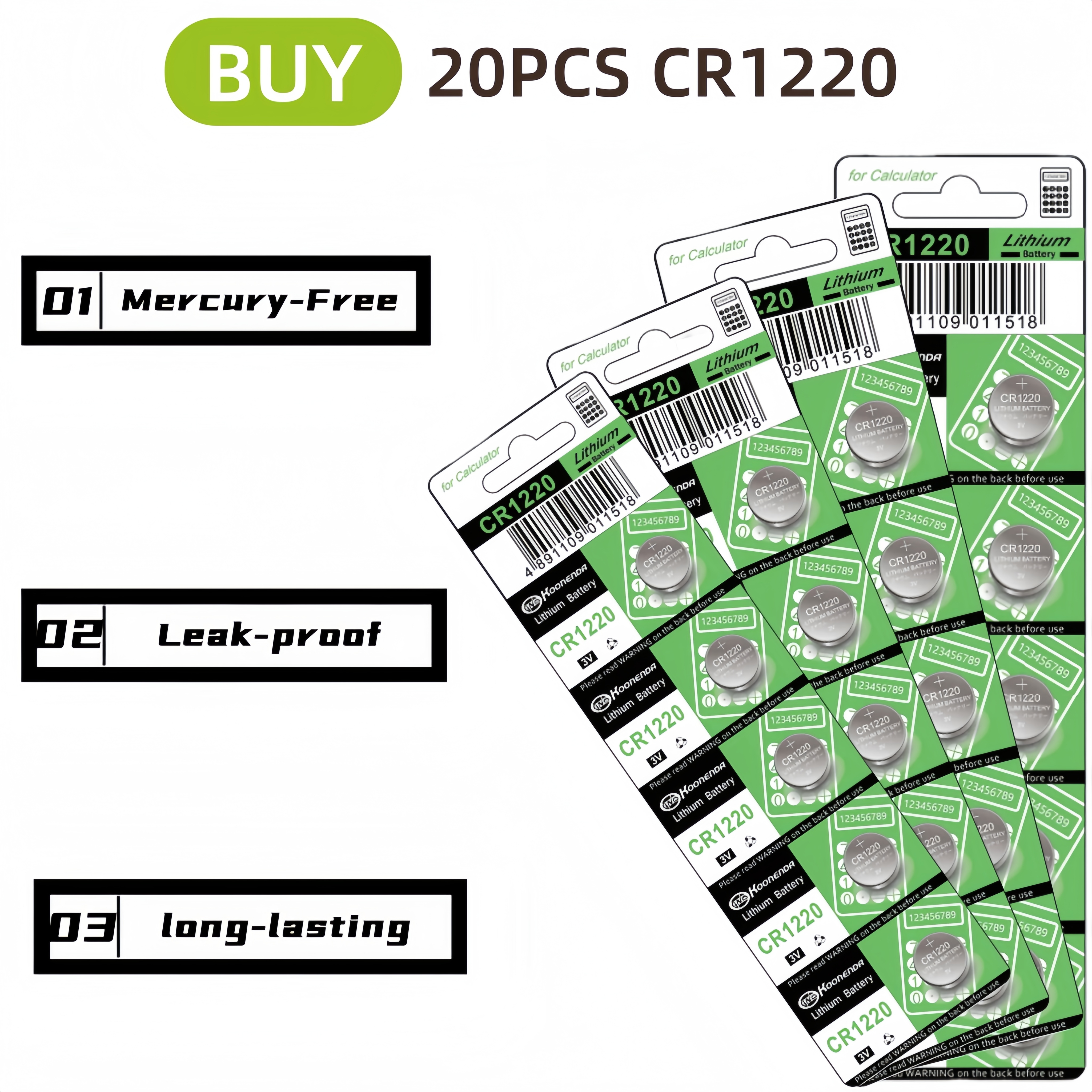 5-50 langlebige  cr1220 lm1220 br1220 lithium-batterien für uhrenfernbedienungen, tasten 3v taschenrechner 1220 led-beleuchtung und knöpfe (knopfzellen): Weiß