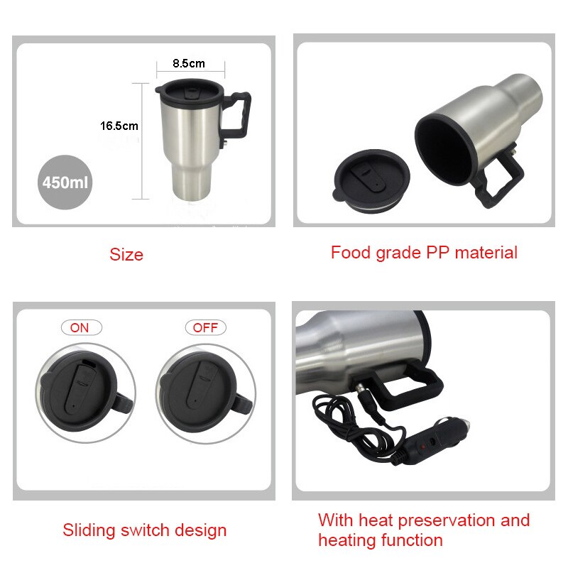 450ml Car Kettle Electric Water Kettle Portable Stainless Steel Cup Thermoses CSL88