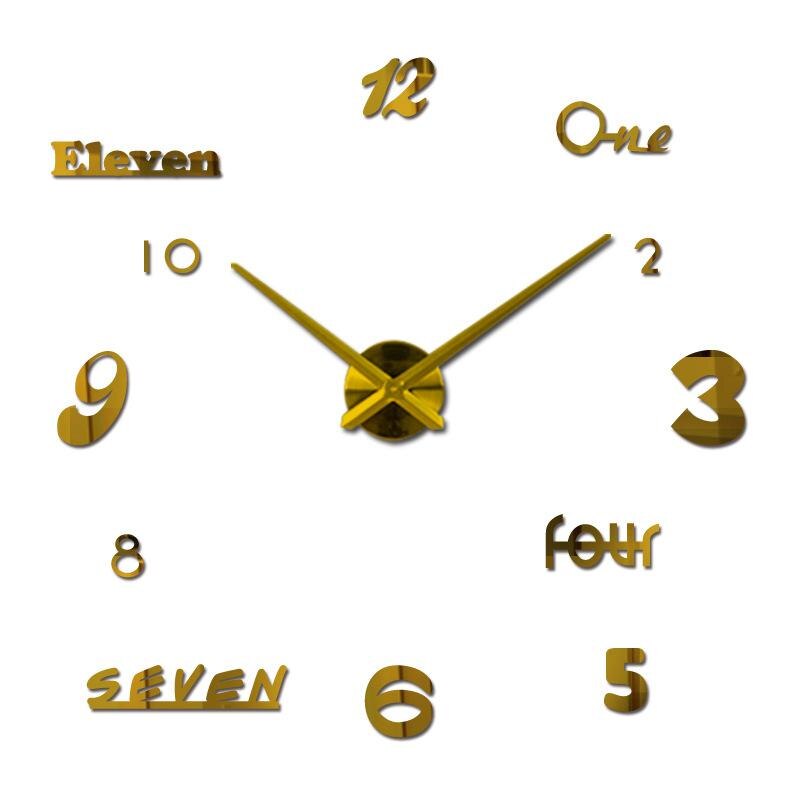 3D Wandklok Horloge Modern 3D Diy Acryl Spiegel Stickers Horloges Woonkamer Quartz Naald Europa Wandklokken Grote size: Goud / 47 Inch