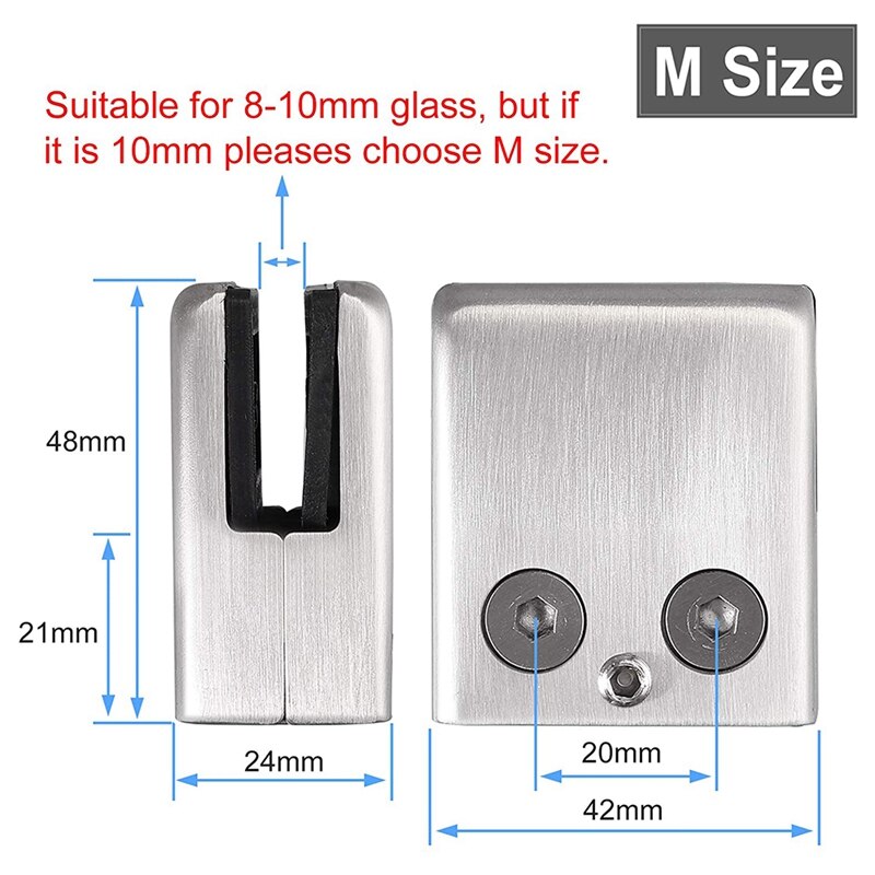 8 Stck Glas Klemmen 9-10mm M Größe Edelstahl 304 Glas Klemmen Verstellbare Glas Halterung Flache Rückseite für Balustrade
