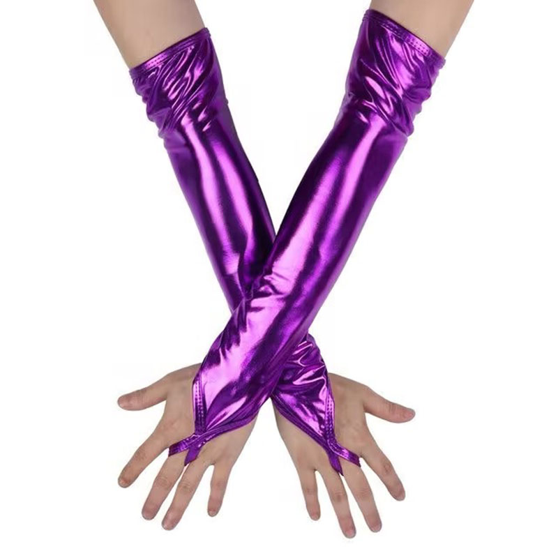 Sexy Dames Lak Lederen Handschoenen Halloween Cosplay Nachtclub Podium Voorstelling Paaldans Arm Mouwen Haak Vinger Lange Want: Donkergrijs