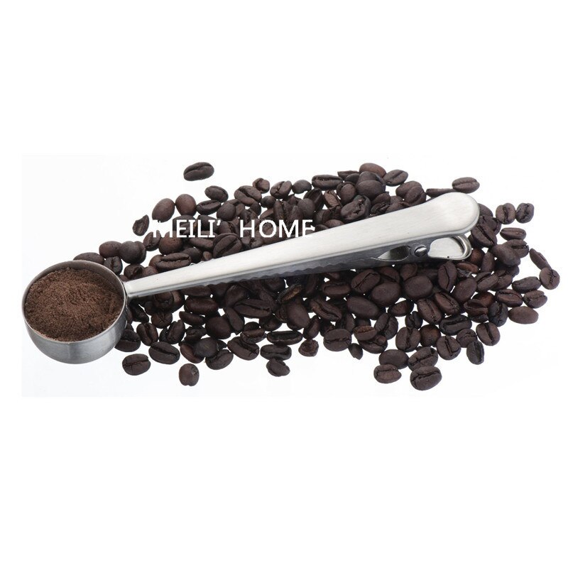 1 pc multifunksjons kaffeskjeer i rustfritt stål med klips kaffe te måleskje 1 kopp malt kaffe måleskje
