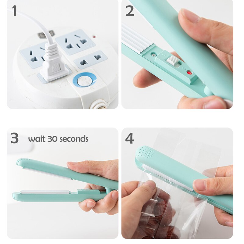 Sellador al vacío de alimentos , pinzas para bolsas portátiles, Mini máquina de sellado térmico, sellador de plástico por impulso