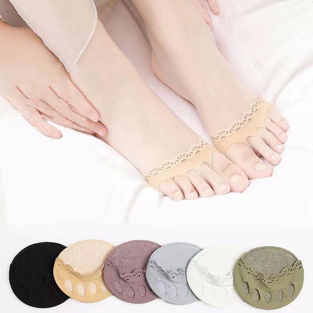 Spons Ijs Zijde Vrouwen Sokken Anti-Slip Voering Open Teen Heelless Liner Sok Onzichtbare Voorvoet Kussen Voet Pad Katoen sokken