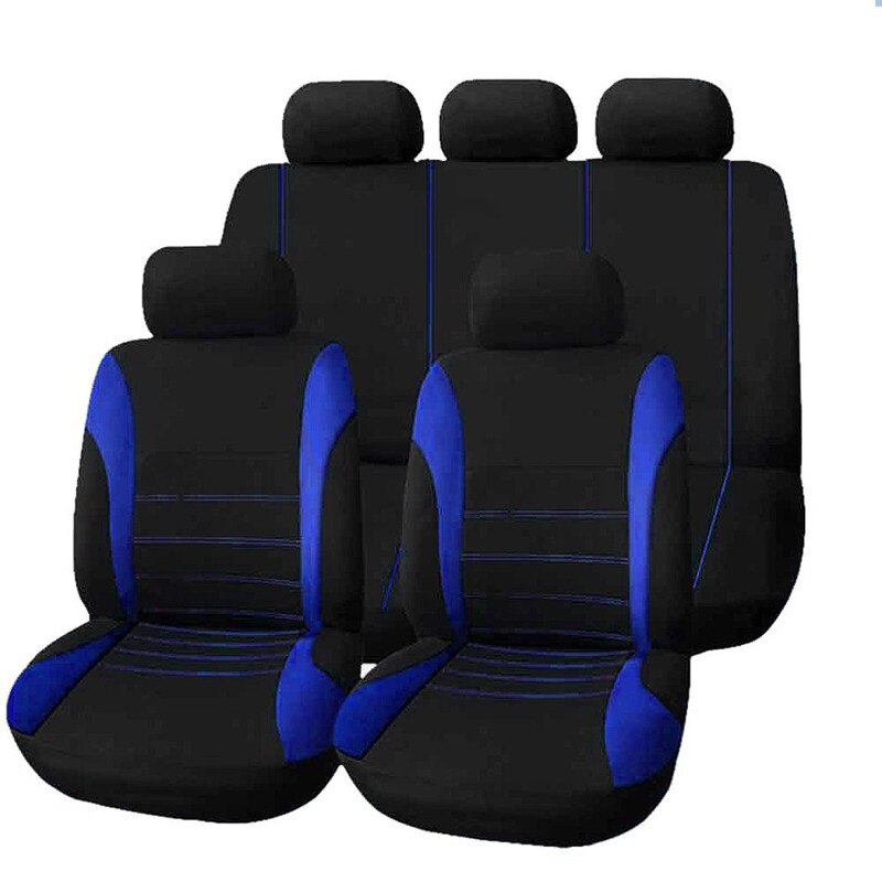 Car Seat Cover Airbag Compatible Ventilation Cloth Seat Protector Cushion Autos Universal Interior Accessories Fit Most Cars: 5 seats black blue1